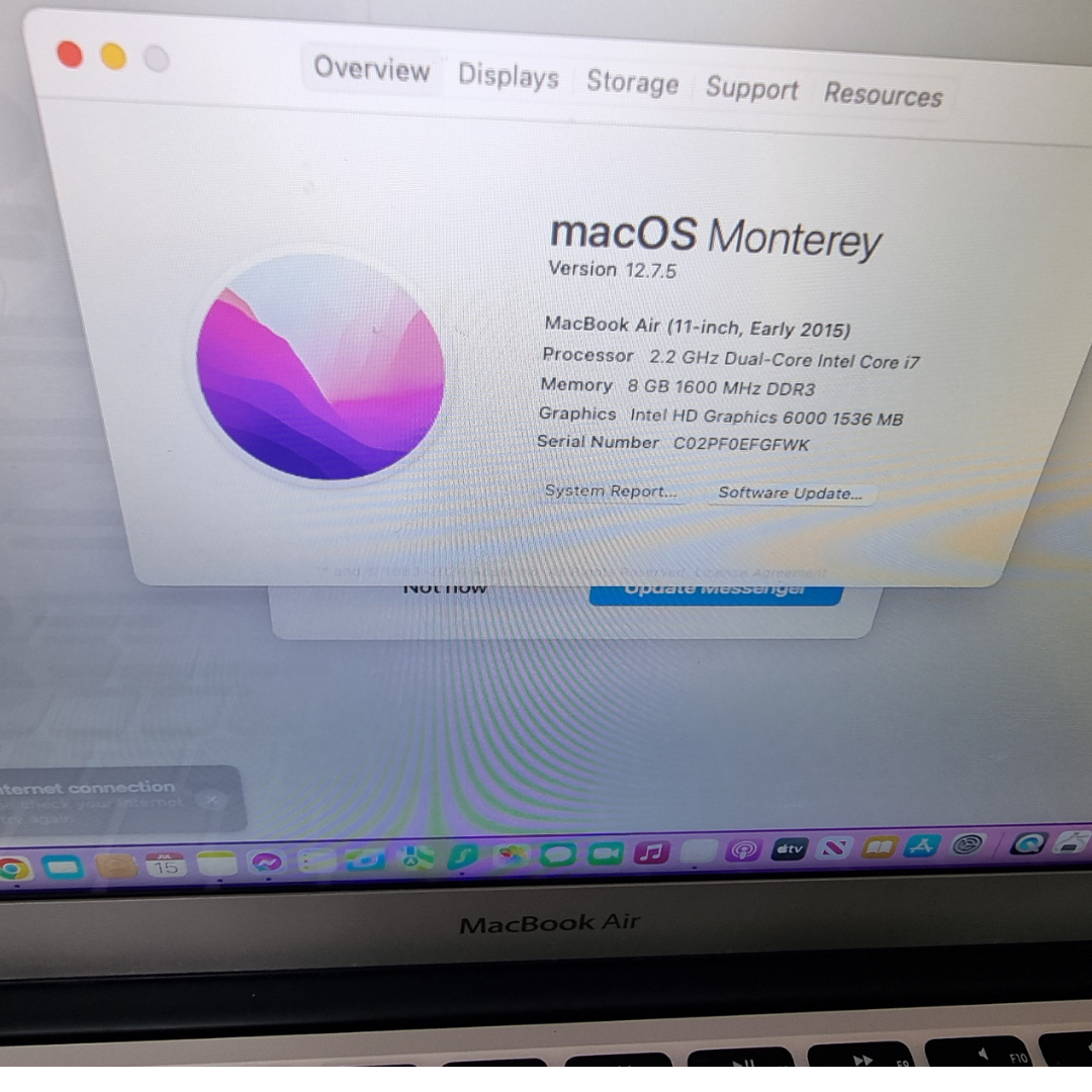 APPLE MACBOOK AIR 11 INCH INTEL CORE i7 2.2GHZ 8GB RAM 128GB SSD 2015/16