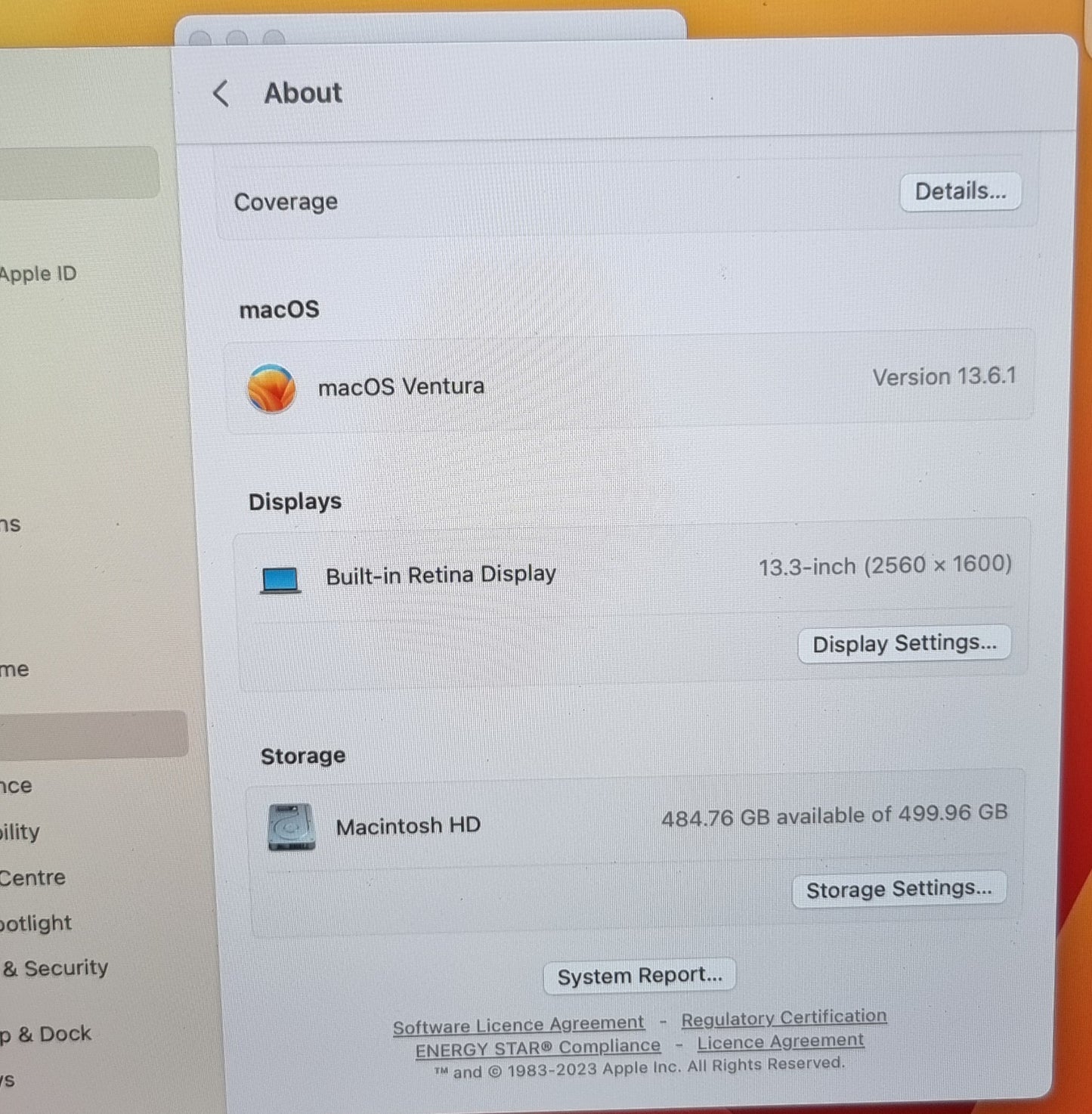 APPLE MACBOOK AIR 13 INCH INTEL CORE i5 1.6GHZ 16GB RAM 500GB SSD 2018/19